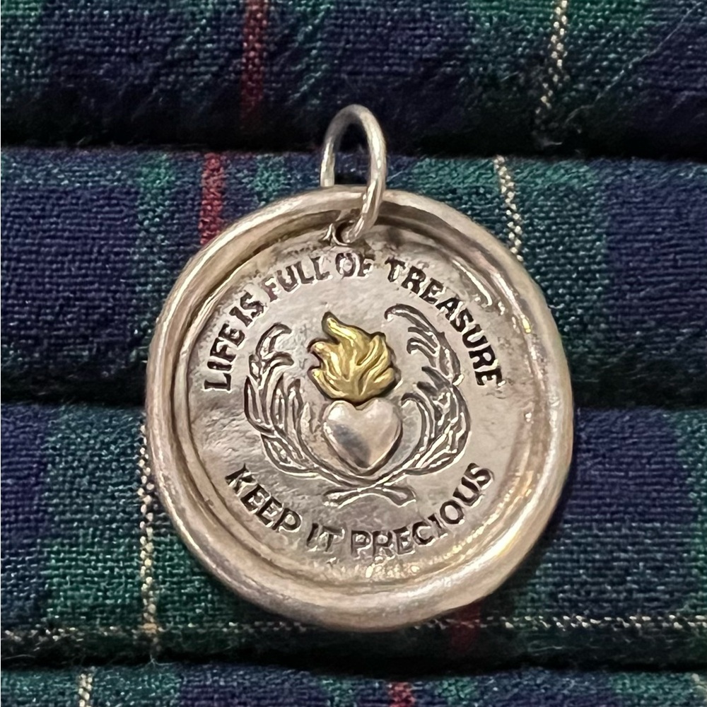 Waxing Poetic Silver Pendant with Heart and Flame Design